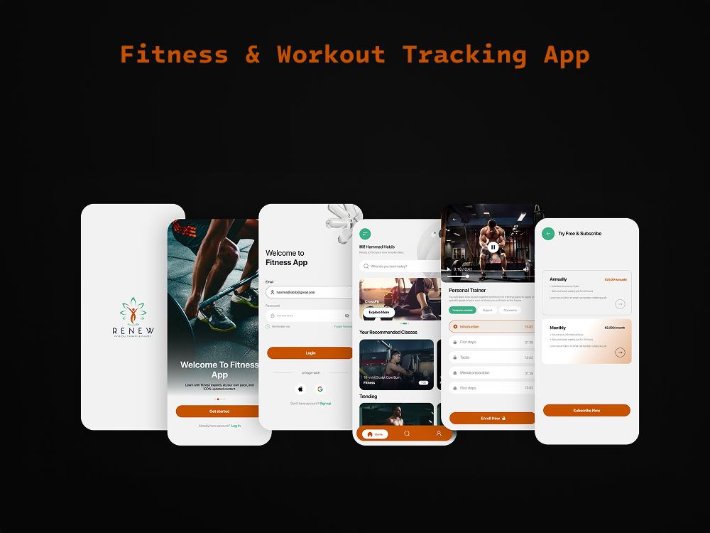Renew Fitness screens